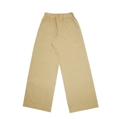 Lightweight garment-dyed cotton trousers featuring an elasticated waist, wide leg, two side seam pockets, and two rear patch pockets.   100% cotton.