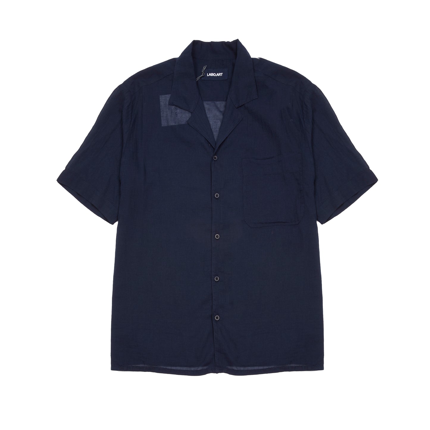 A lightweight cotton shirt with camp collar and single chest patch pocket. Cut for an easy, slightly oversized fit. 100% Cotton. Made in Italy.