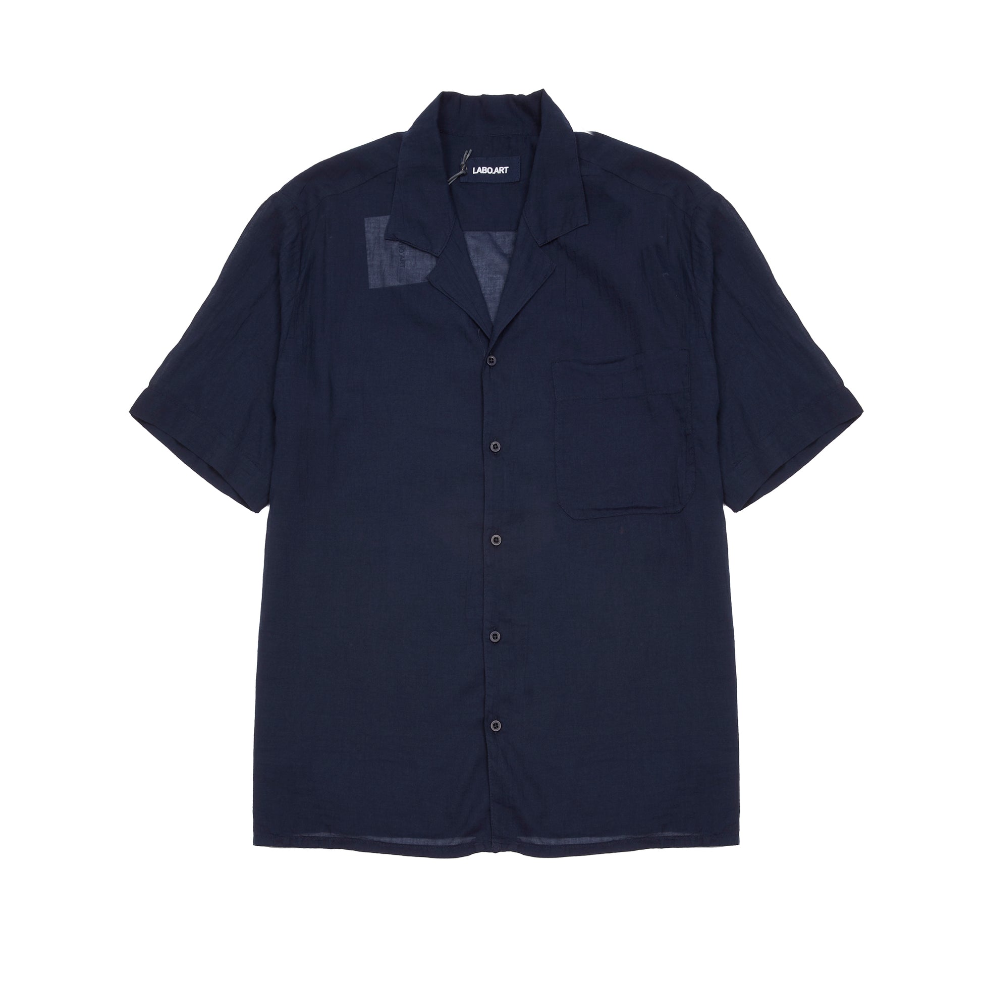 A lightweight cotton shirt with camp collar and single chest patch pocket. Cut for an easy, slightly oversized fit. 100% Cotton. Made in Italy.