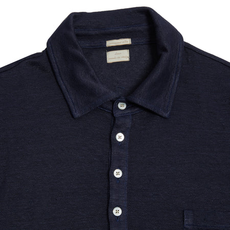 Wembley five-button polo shirt with pocket in cool linen pique.  100% linen.  Made in Italy.