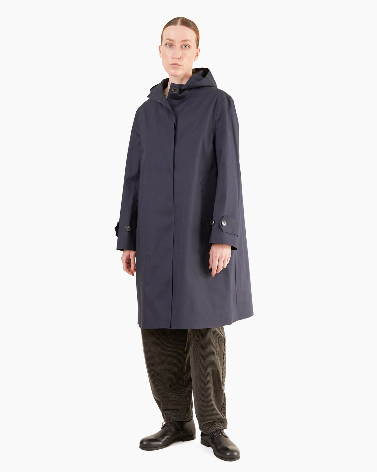 Mackintosh Women's Watten Bonded Cotton Hooded Raincoat in Navy