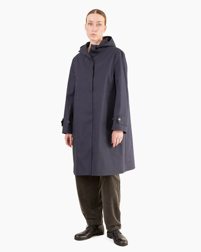 Mackintosh Women's Watten Bonded Cotton Hooded Raincoat in Navy