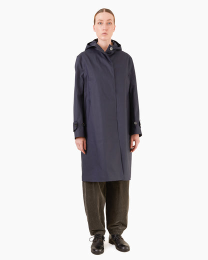 Mackintosh Women's Watten Bonded Cotton Hooded Raincoat in Navy