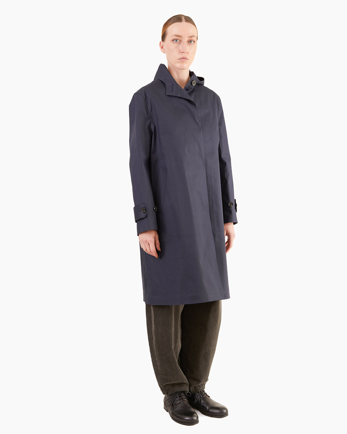 Mackintosh Women's Watten Bonded Cotton Hooded Raincoat in Navy