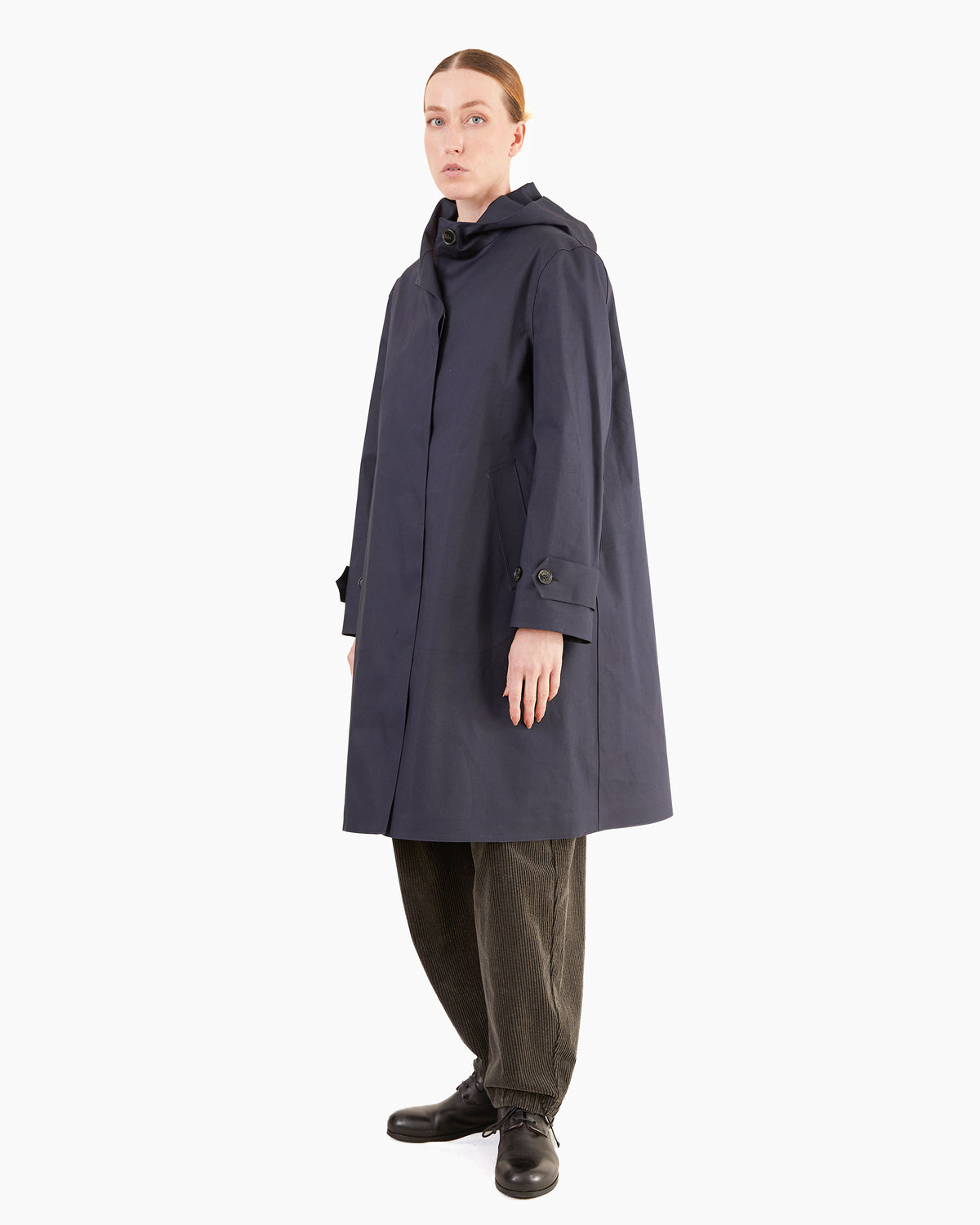 Mackintosh Women's Watten Bonded Cotton Hooded Raincoat in Navy