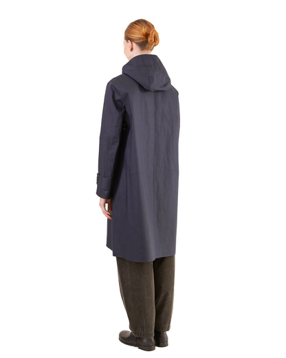 Mackintosh Women's Watten Bonded Cotton Hooded Raincoat in Navy