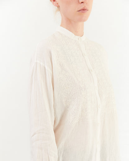 Maison De Soil Banded Collar Embroidered Shirt in White