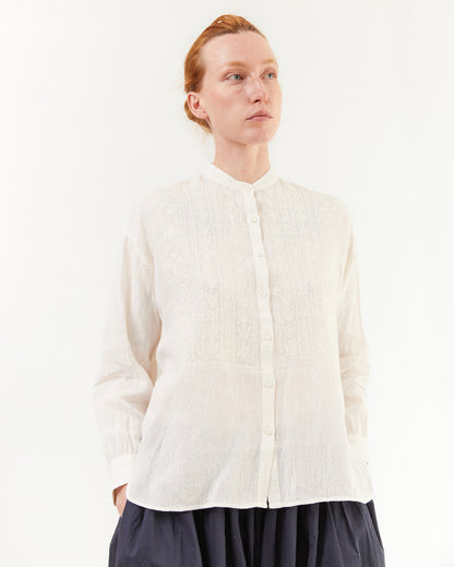 Maison De Soil Banded Collar Embroidered Shirt in White