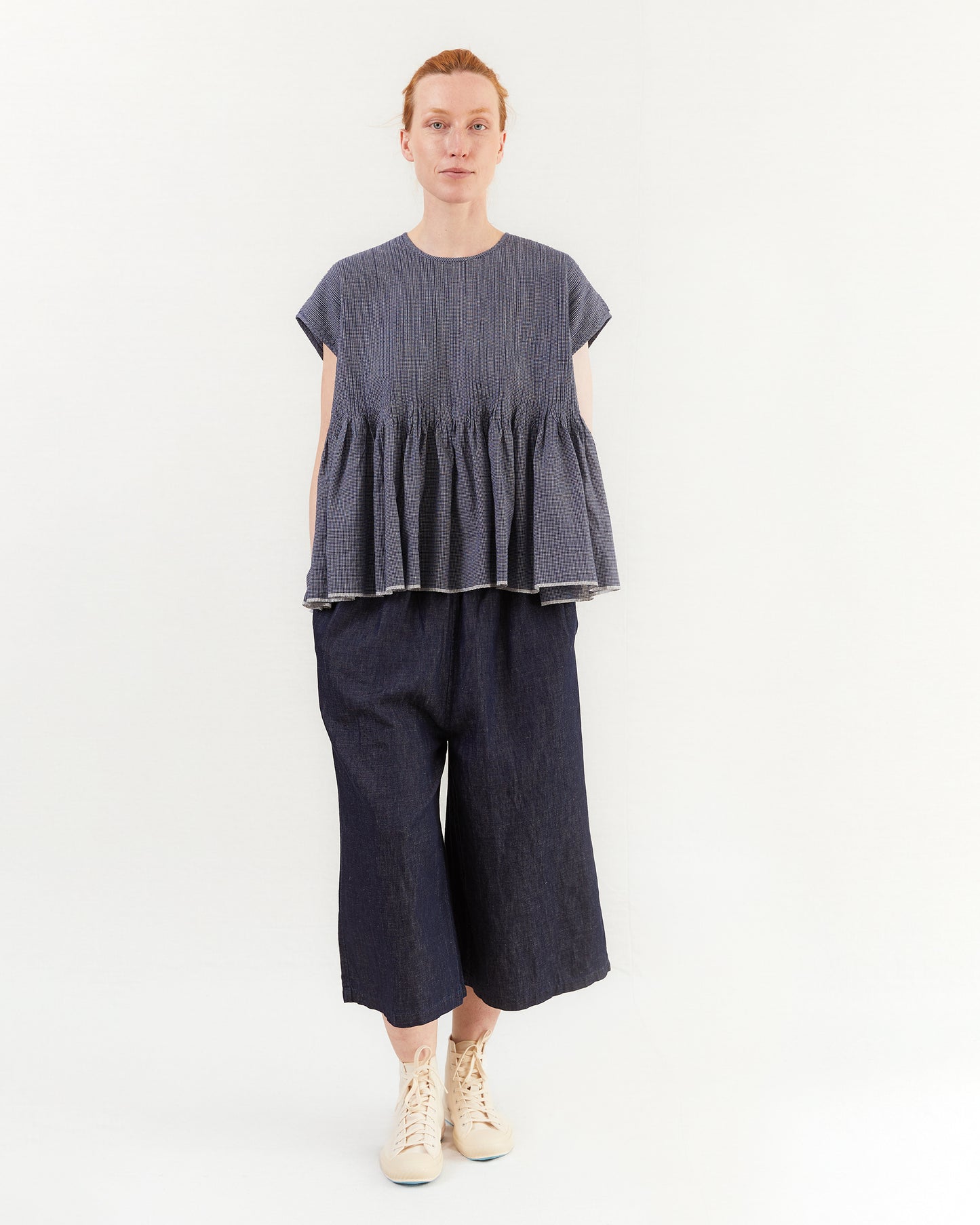 Maison De Soil French Shirt with Pintuck in Bright Navy x Off White