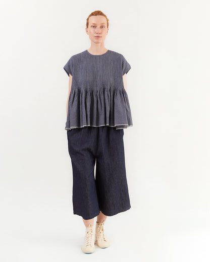 Maison De Soil French Shirt with Pintuck in Bright Navy x Off White