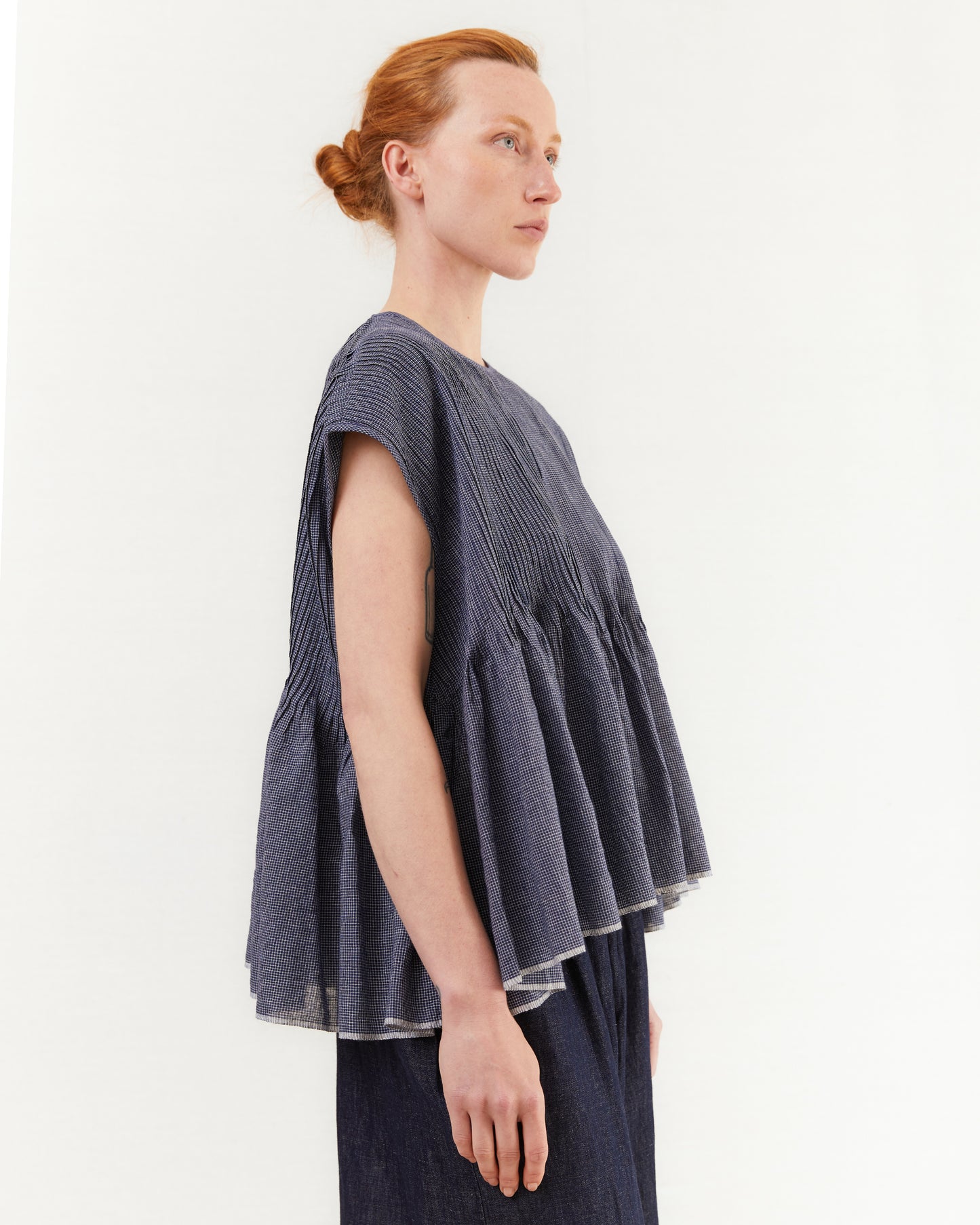 Maison De Soil French Shirt with Pintuck in Bright Navy x Off White