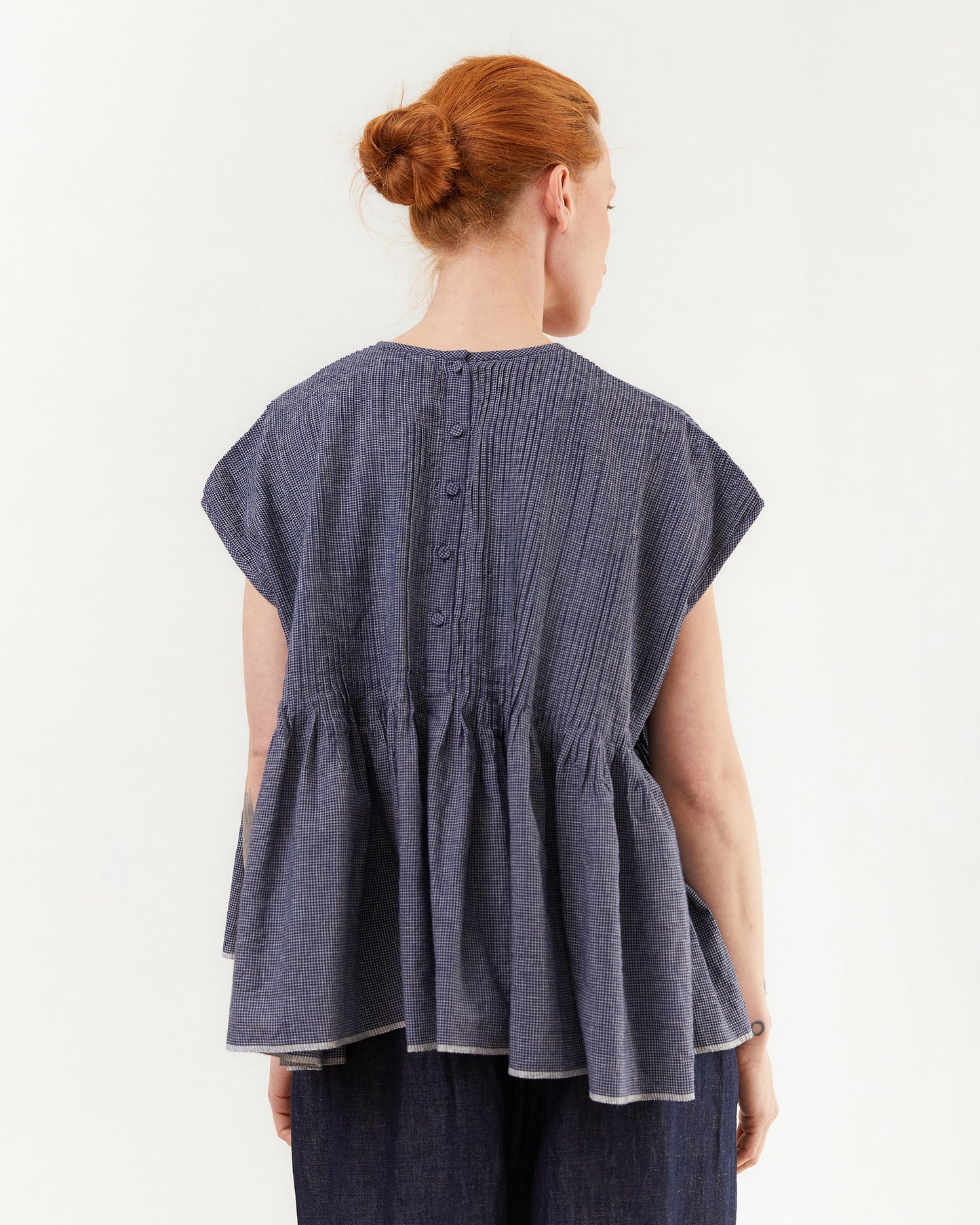Maison De Soil French Shirt with Pintuck in Bright Navy x Off White