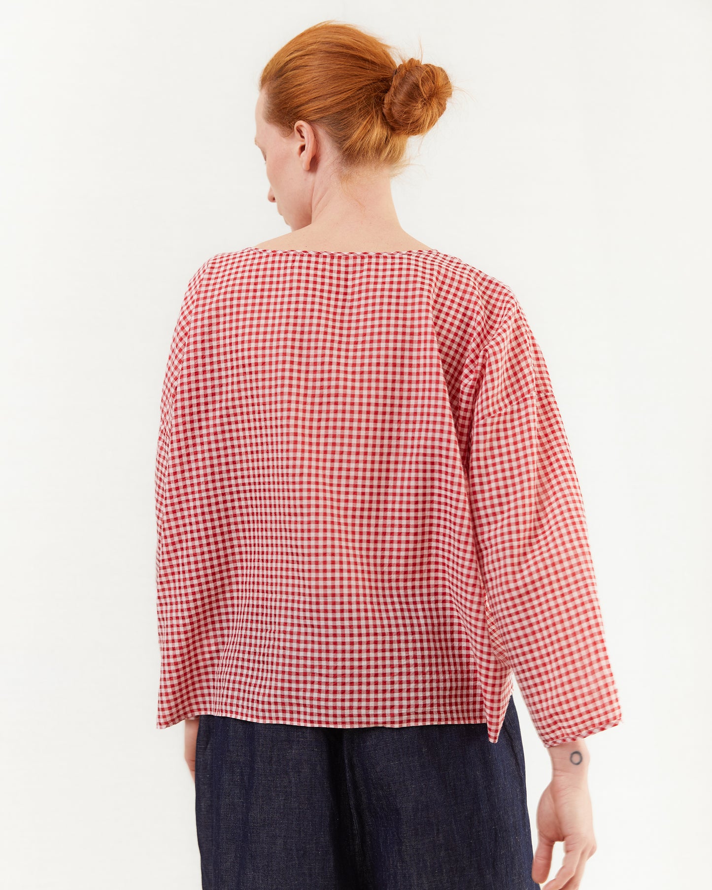 Maison De Soil Drop Shoulder Smock in Red x Off White