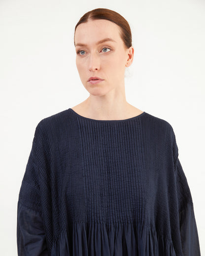 Maison De Soil Mini Pintuck Pullover Dress in Navy
