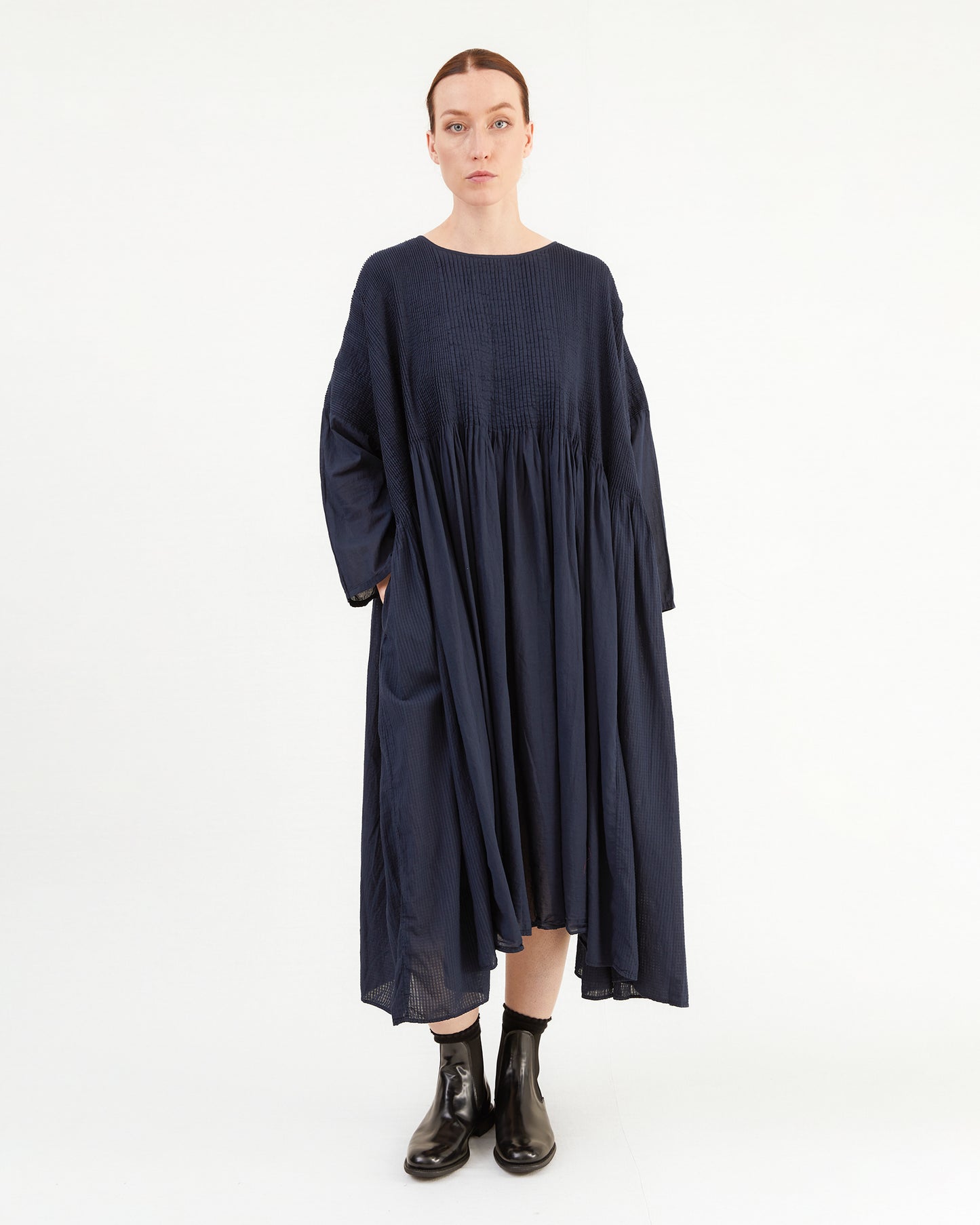 Maison De Soil Mini Pintuck Pullover Dress in Navy