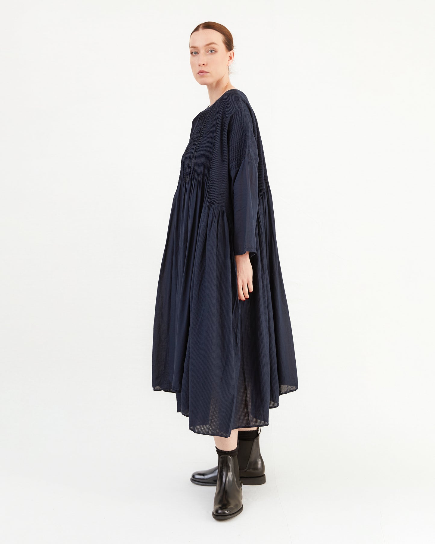 Maison De Soil Mini Pintuck Pullover Dress in Navy