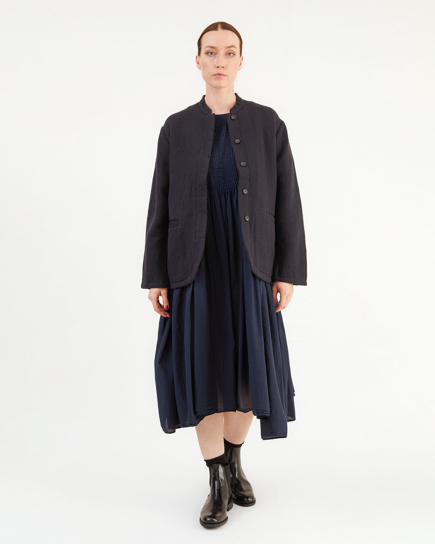Maison De Soil Mini Pintuck Pullover Dress in Navy