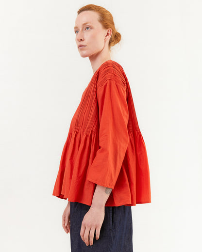 Maison De Soil Crew Neck Shirt With Random Pleats in Orange