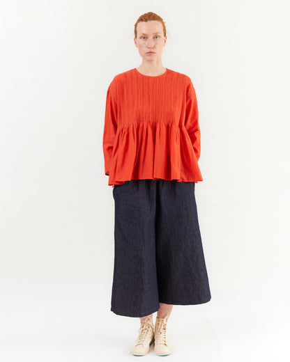 Maison De Soil Crew Neck Shirt With Random Pleats in Orange