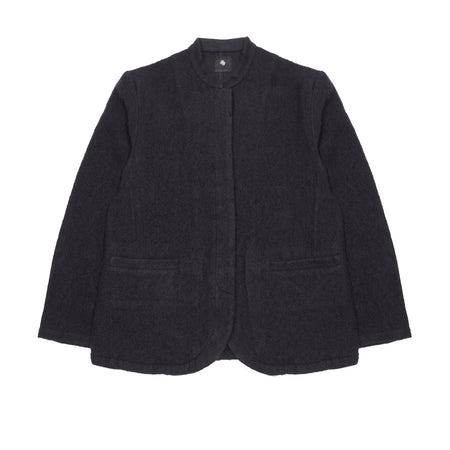 Maison De Soil Wool/Cotton Stand Collar Fly Front Jacket in Dark Navy