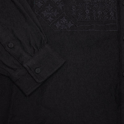 Maison De Soil Wool Banded Collar Embroidered Shirt In Black