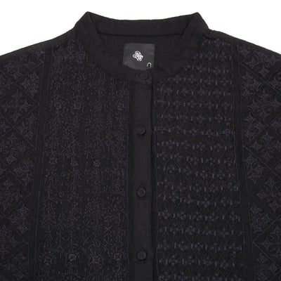 Maison De Soil Wool Banded Collar Embroidered Shirt In Black