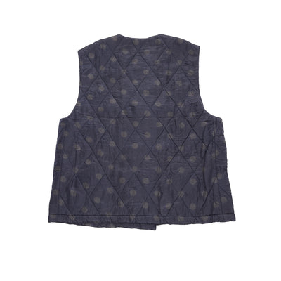 Maison De Soil Silk No Collar Double Vest in Dark Navy and Charcoal Grey Dot Print