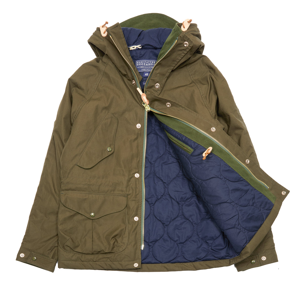 Manifattura Ceccarelli Wool-Padded Cotton Fisherman Parka in Military Green
