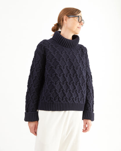 McGeorge Womens Cable Knit Turtleneck in Navy