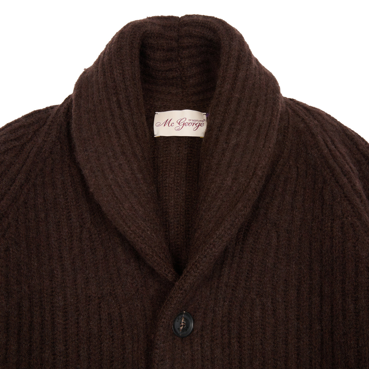 McGeorge of Scotland Shawl Collar Shetland Wool Cardigan in Coffee