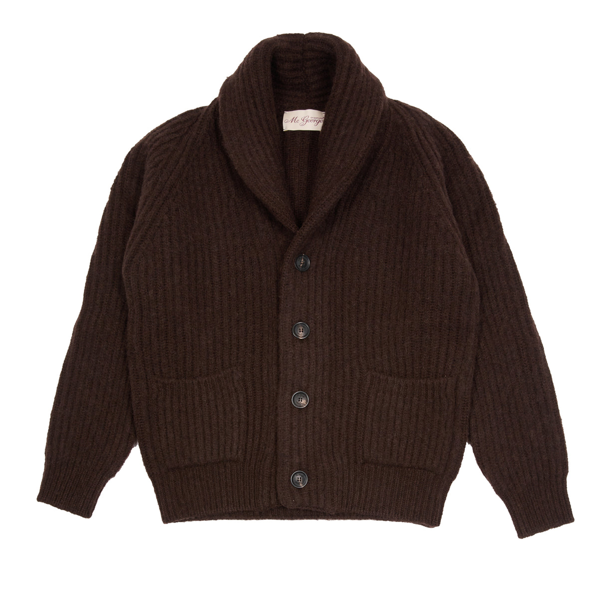 McGeorge of Scotland Shawl Collar Shetland Wool Cardigan in Coffee