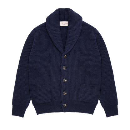 McGeorge of Scotland Shawl Collar Shetland Wool Cardigan in Blue
