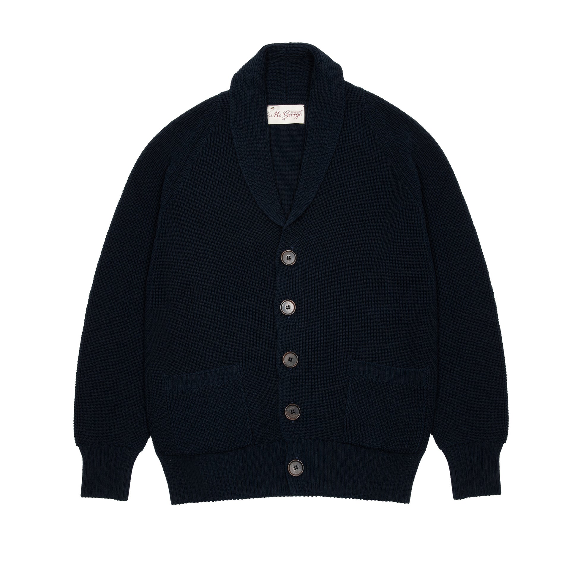 McGeorge of Scotland Ribbed Raglan Shawl Cardigan in Navy
