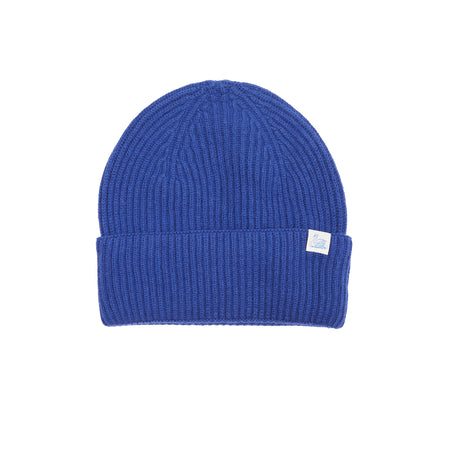 Good Basics Women's Beanie in Purple Blue made from soft merino-silk-cashmere blend. Extremely high quality fine knit with a wide turn-up.  55% Wool, 30% Silk, 15% Cashmere.  Made in Portugal.