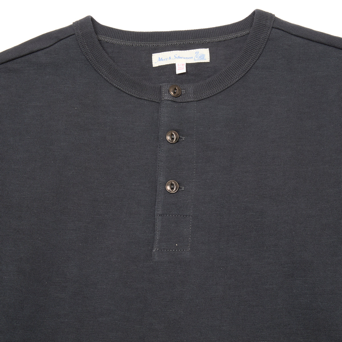 Merz b Schwanen Relaxed Fit Heavyweight Long Sleeve Henley in Charcoal