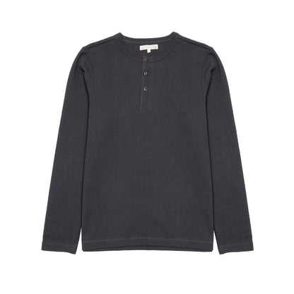 Merz b Schwanen Relaxed Fit Heavyweight Long Sleeve Henley in Charcoal