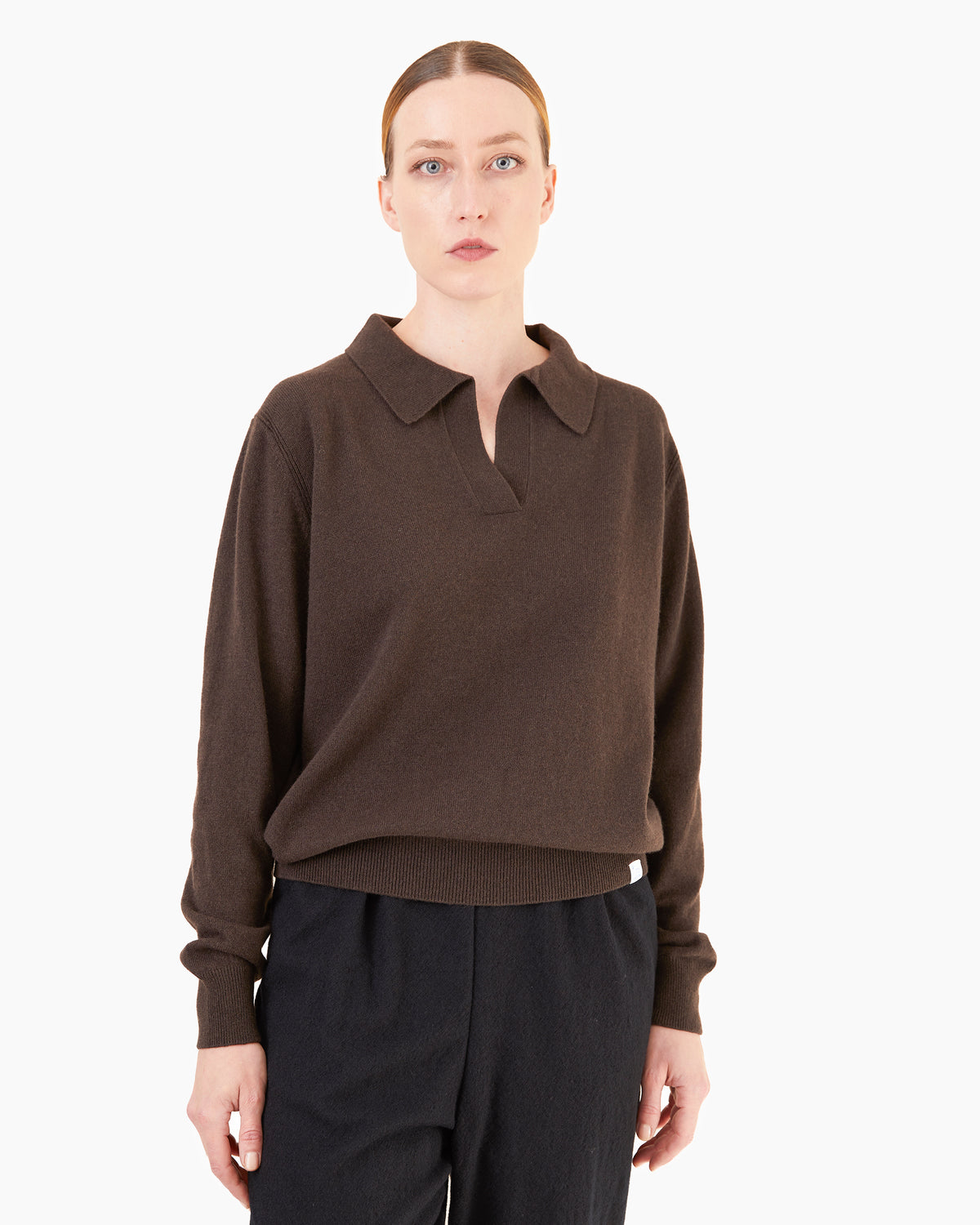 Merz B Schwanen Women's  Merino-Cashmere-Silk V-Neck Sweater in Dark Grain