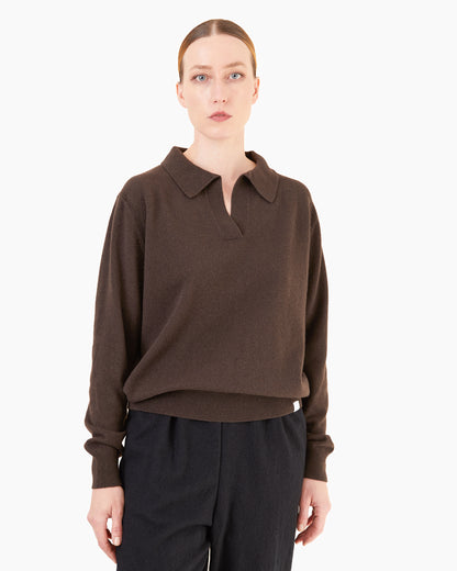 Merz B Schwanen Women's  Merino-Cashmere-Silk V-Neck Sweater in Dark Grain