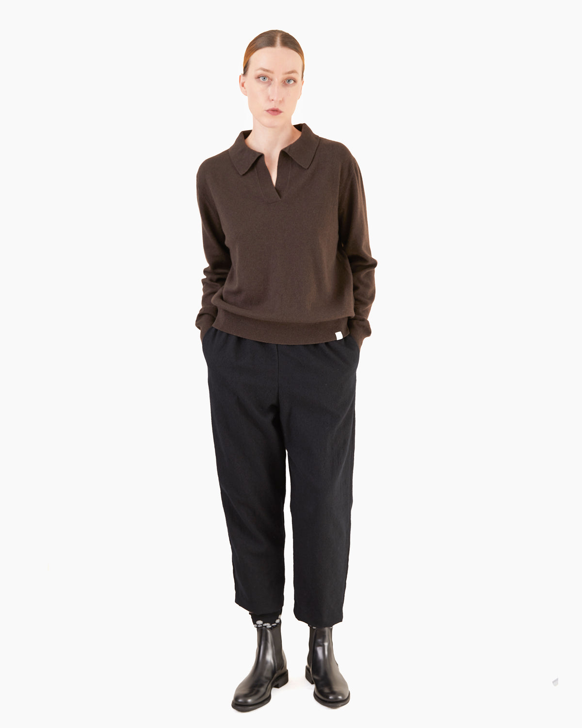 Merz B Schwanen Women's  Merino-Cashmere-Silk V-Neck Sweater in Dark Grain