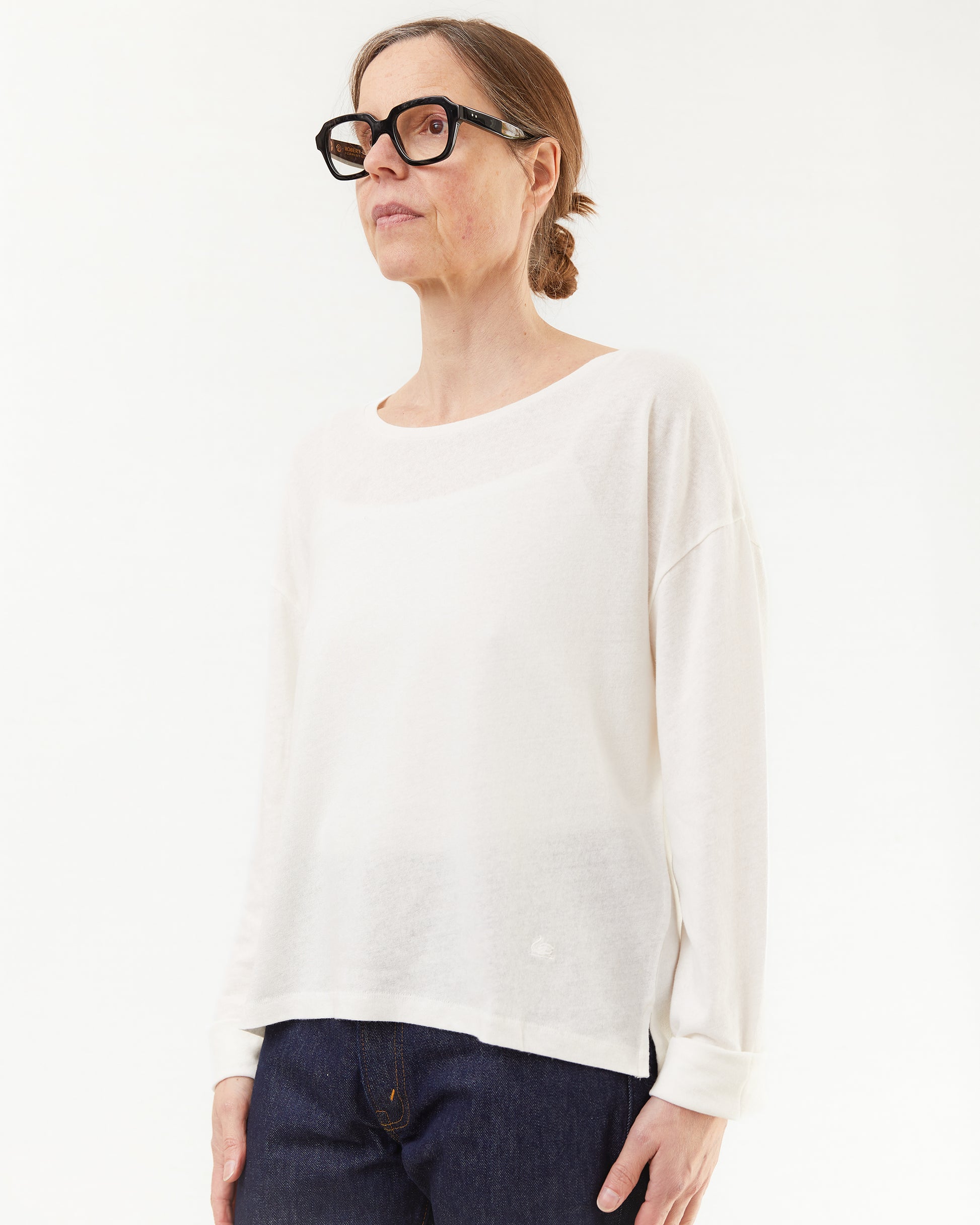 Merz b Schwanen Women's Cotton/Linen Long Sleeve T-shirt in White