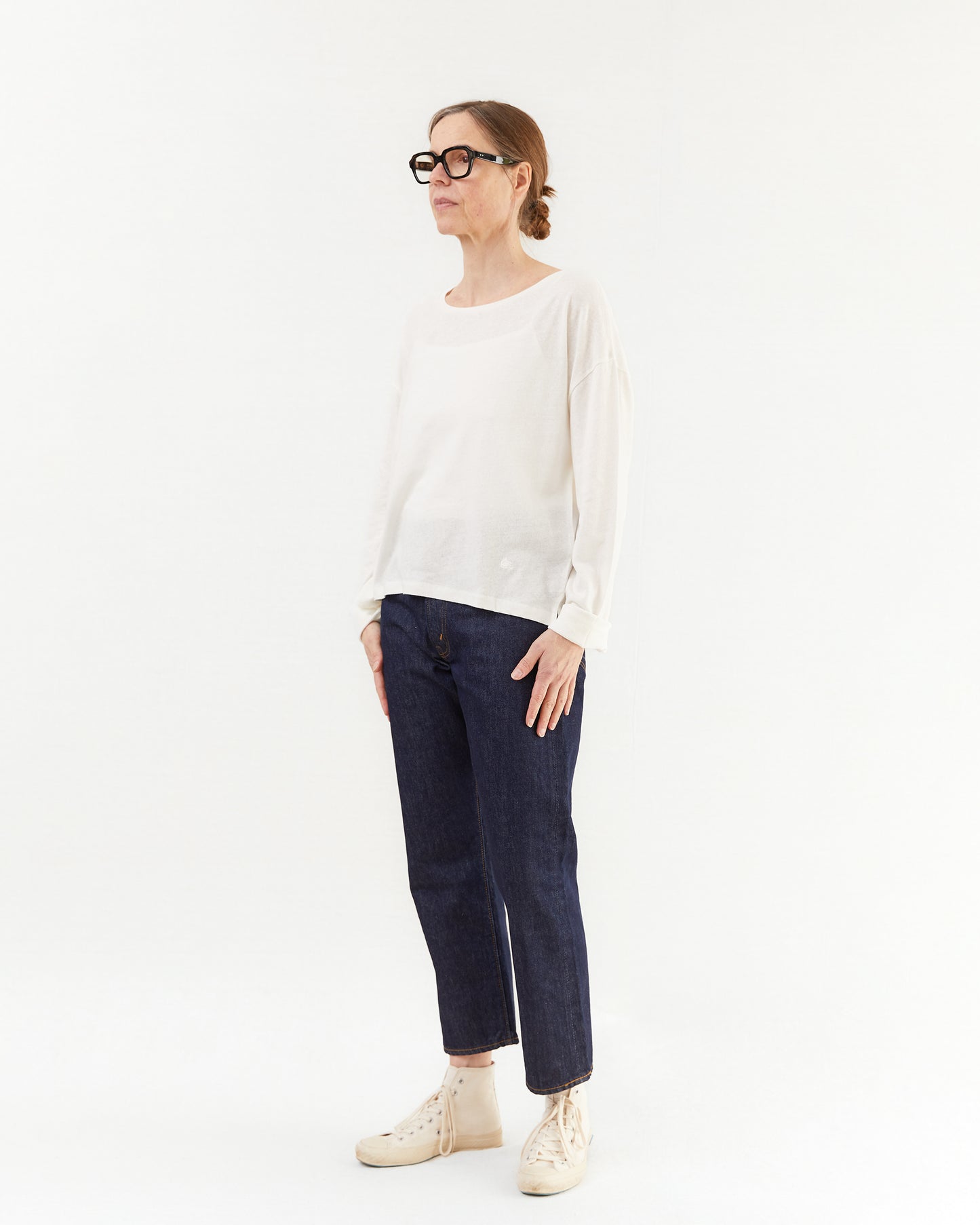 Merz b Schwanen Women's Cotton/Linen Long Sleeve T-shirt in White