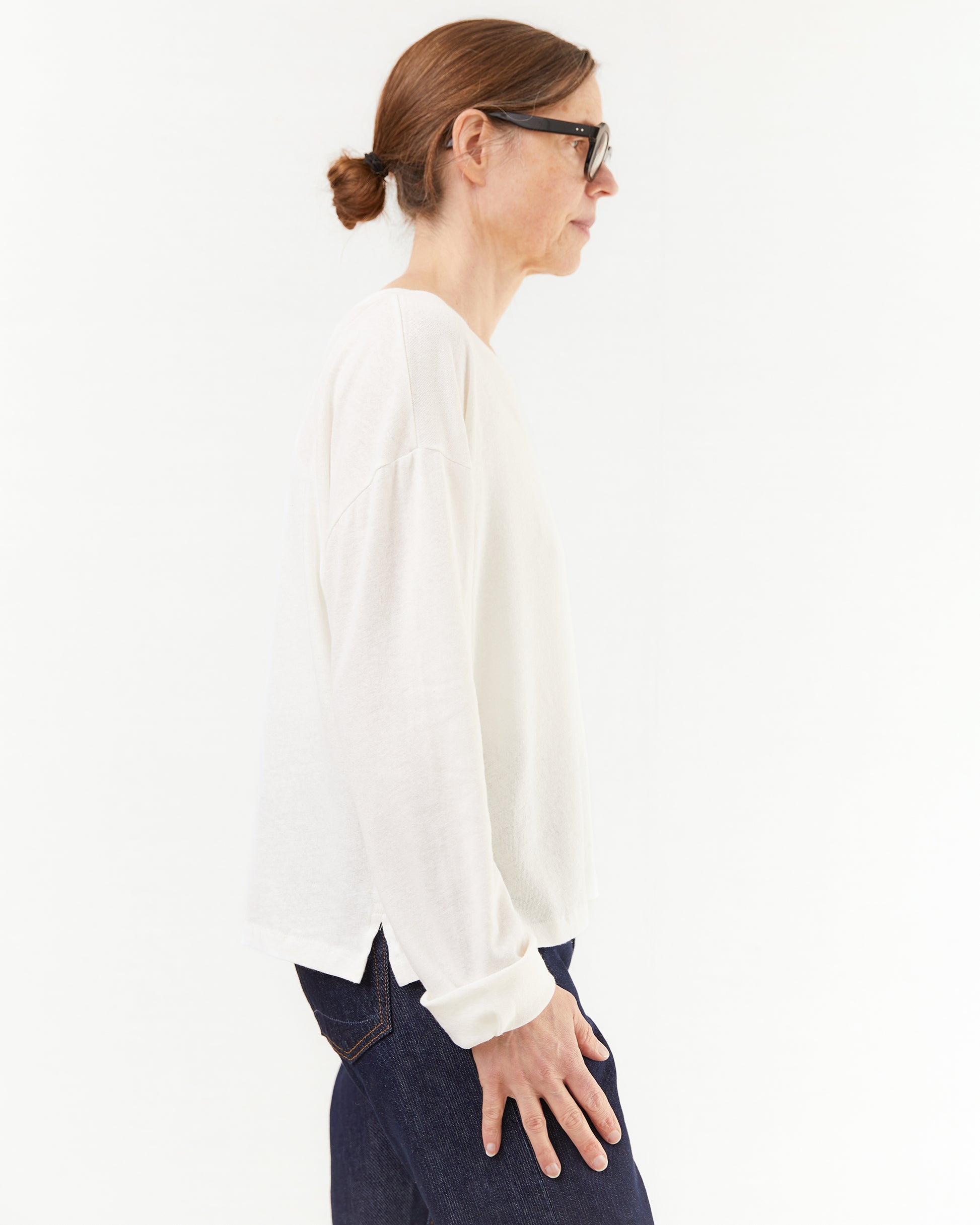 Merz b Schwanen Women's Cotton/Linen Long Sleeve T-shirt in White