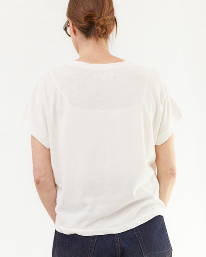 Merz b Schwanen Women's Cotton/Linen V-neck T-shirt in White