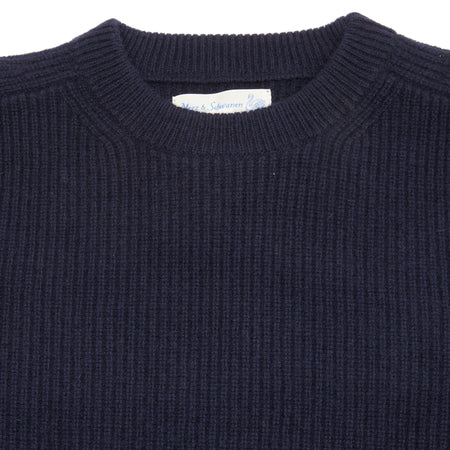 Merz b Schwanen Good Basics Ribbed Cashmere/Merino Pullover in Dark Navy 1