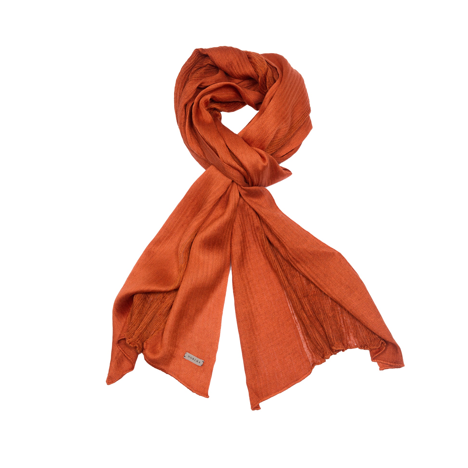 Norlha Feather Waterfall Scarf in Burnt Orange