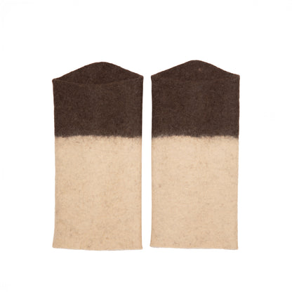Norlha Two Tone Felt Cuffs in Sandstone & Natural Yak Brown
