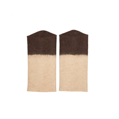 Norlha Two Tone Felt Cuffs in Sandstone & Natural Yak Brown