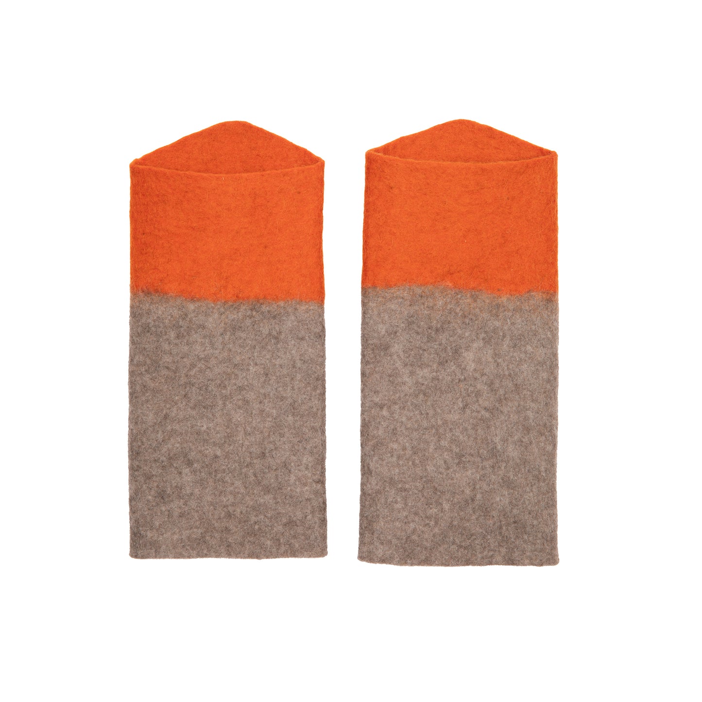 Norlha Two Tone Felt Cuffs in Natural Yak Grey & Orange