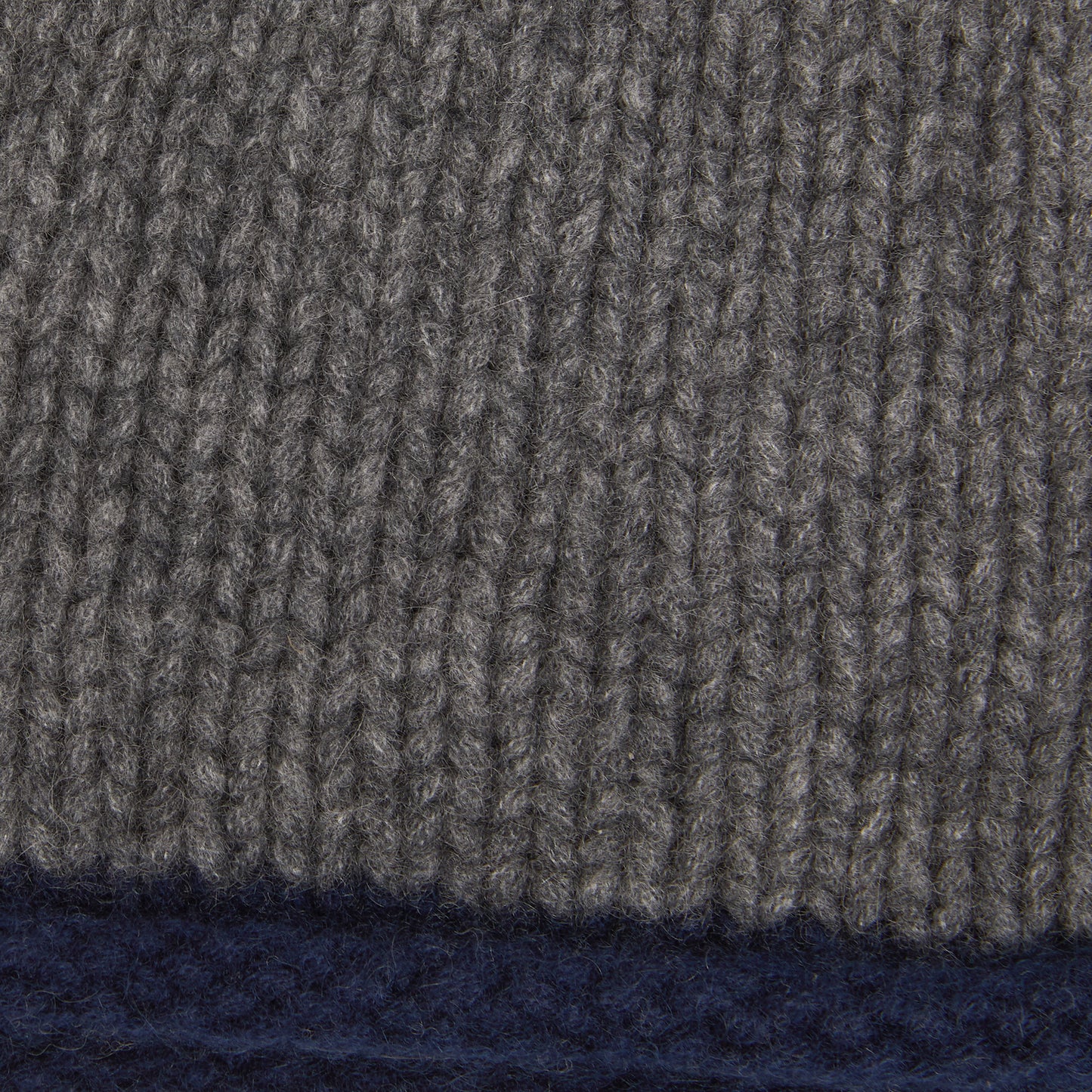 Oats & Rice Cashmere Hand-Knitted Rolled Edge Beanie in Grey/ Navy