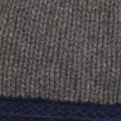 Oats & Rice Cashmere Hand-Knitted Rolled Edge Beanie in Grey/ Navy